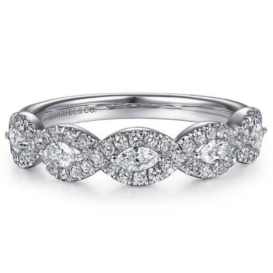 Gabriel & Co 14K White Gold Round and Marquise Diamond Halo Anniversary Band AN15312W44JJ