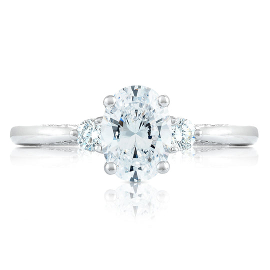 Simply Tacori 18K White Gold Three Stone Engagement Ring 2656 OV 7.5x5.5 W