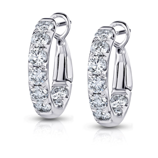 CW Signature 18K White Gold Small Inside Out Diamond Hoops E0096
