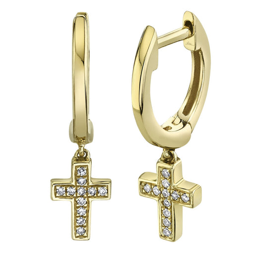 Shy Creation 14K Yellow Gold Diamond Cross Earrings SC22007660