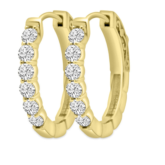 14K Yellow Gold Diamond Hoop Earrings EG100VB12-4W-LZQ