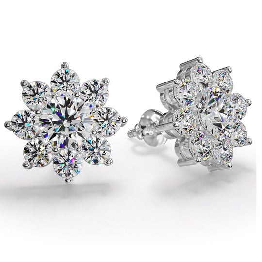14K White Gold Floral Diamond Cluster Studs ST933-200-W