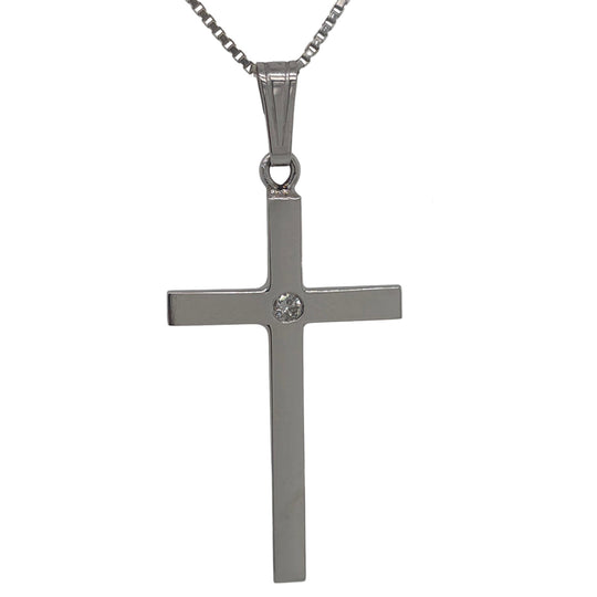 14K White Gold Diamond Accented Cross Necklace 14W125CROSS