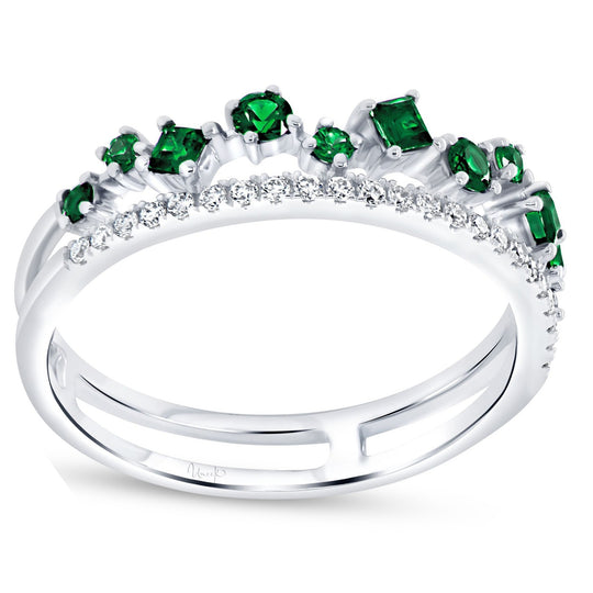 Uneek 14K White Gold Diamond and Emerald Double Row Ring LVBAD302WEM