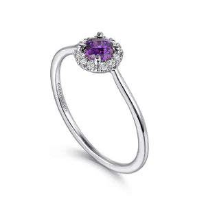 Gabriel 14KW Amethyst and Diamond Halo Ring LR51264W45AM