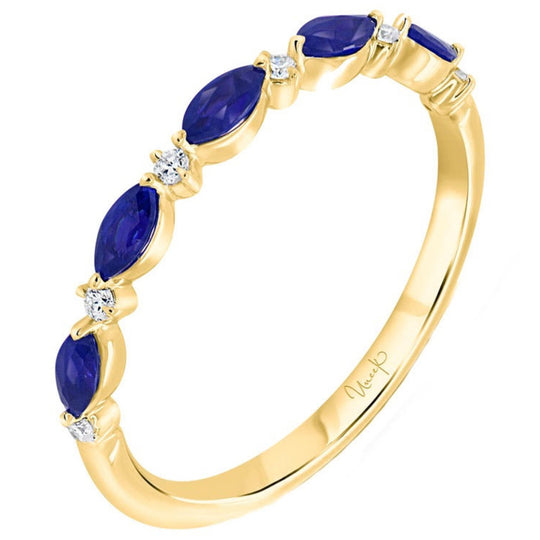 Uneek 14K Yellow Gold Marquise Blue Sapphire and Diamond Band RB040BSU