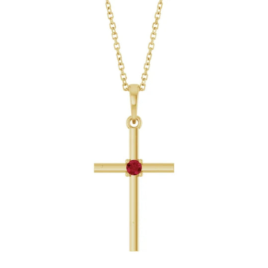 14K Yellow Gold Ruby Cross Pendant Necklace R50012RC