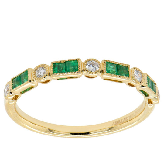 Uneek 14K Yellow Gold Emerald & Diamond Station Ring RB041EMU