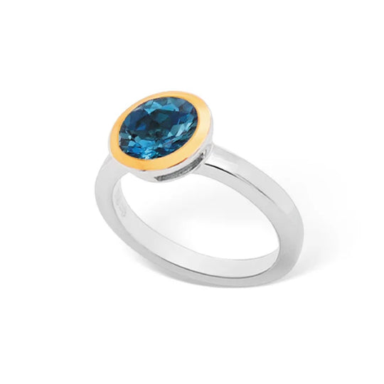 Joryel Vera Sterling Silver Gold Plated London Blue Topaz Ring R3328GP