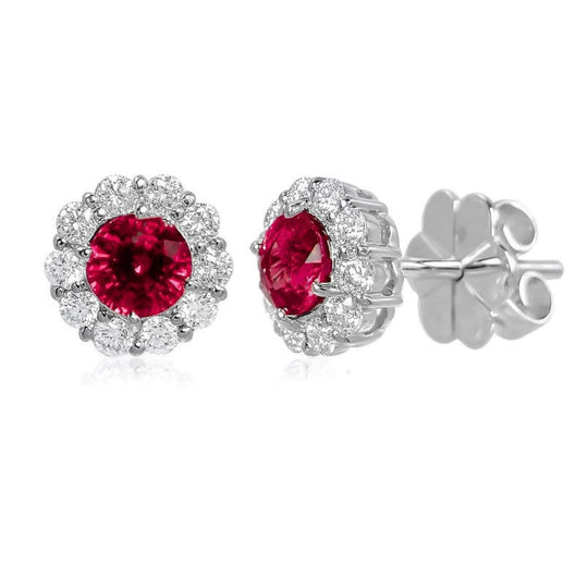 Uneek 14K White Gold Ruby & Diamond Halo Studs LVEMT2077R