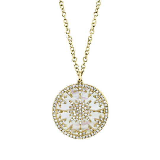 Shy Creation 14K Yellow Gold Mother of Pearl Diamond Necklace SC55019621