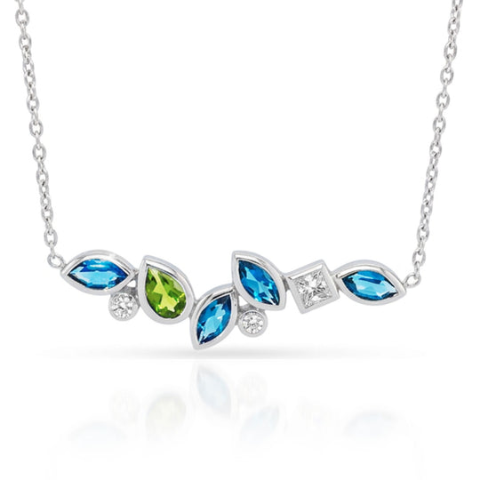 Joryel Vera Sterling Silver Multi Gemstone Petals Bar Necklace N3448BT/PD/WT