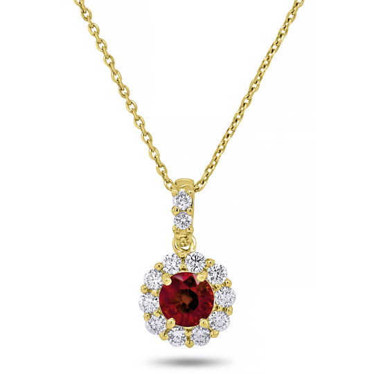 Uneek 14K Yellow Gold Ruby Diamond Halo Pendant Necklace LVN1953RRIY