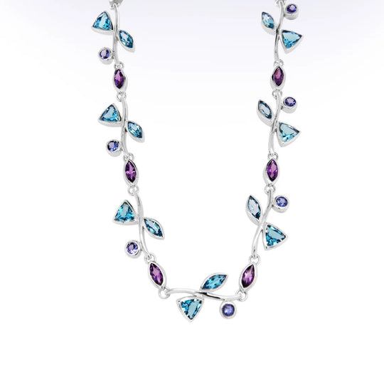 Joryel Vera Sterling Silver Floral Amethyst Blue Topaz And Tanzanite Necklace N2077