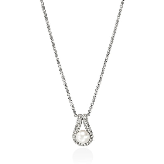 John Hardy Sterling Silver Surf Freshwater Pearl and Diamond Pendant Necklace NBP895452DIX16-18