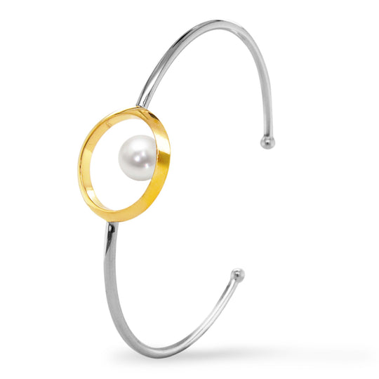 Joryel Vera Sterling Silver Gold Plated Pearl Open Bangle BA809