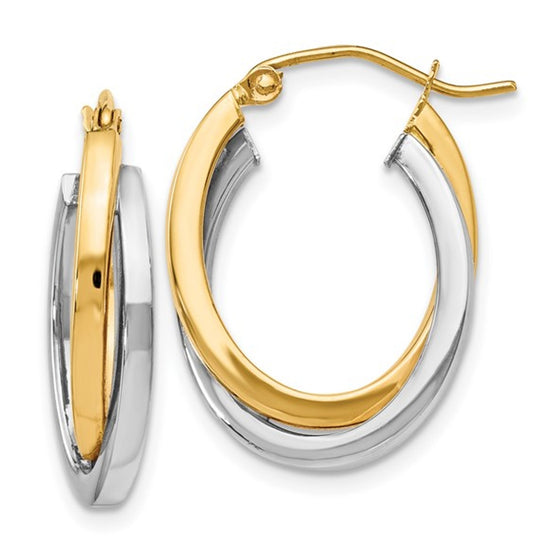 14K Two Tone Twist Oval Hoop Earrings 55D