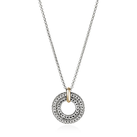 John Hardy 14K Yellow Gold and Sterling Silver Round Link Pendant Necklace NZZ98954X16-18