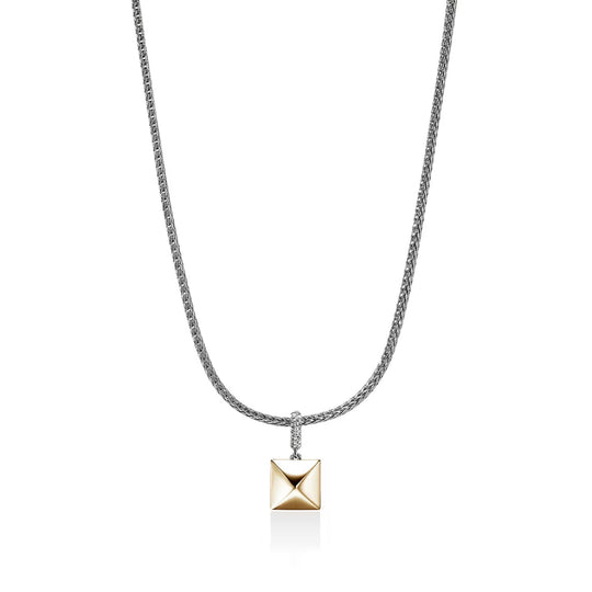 John Hardy 14K Yellow Gold and Sterling Silver Diamond Pave Pendant Necklace NZZP972162DIX16-18