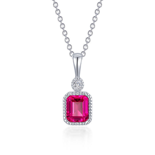 Lafonn Sterling Silver Platinum Plated Lab Grown Ruby Simulated Diamond Drop Necklace BP009RBP20