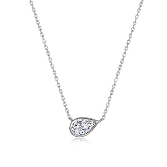 Lafonn Sterling Silver Platinum Plated East-West Bezel Simulated Diamond Solitaire Necklace N0367CLP20