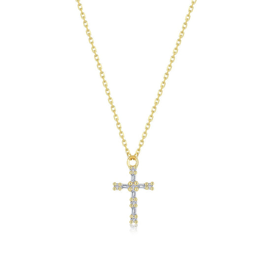 Lafonn Sterling Silver Gold Plated Simulated Diamond Baguette Cross Necklace N2035CLG20