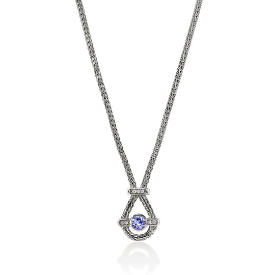 John Hardy Icon Sterling Silver Tanzanite and Diamond Pave Necklace NBS9731712TZDIX16-18