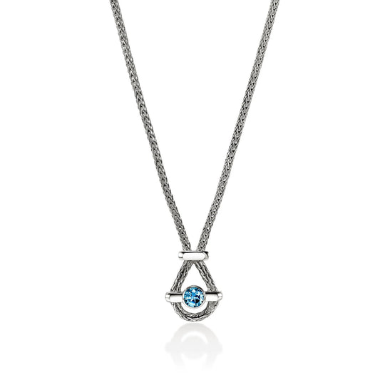 John Hardy Icon Sterling Silver Swiss Blue Topaz Necklace NBS973171SBTX16-18