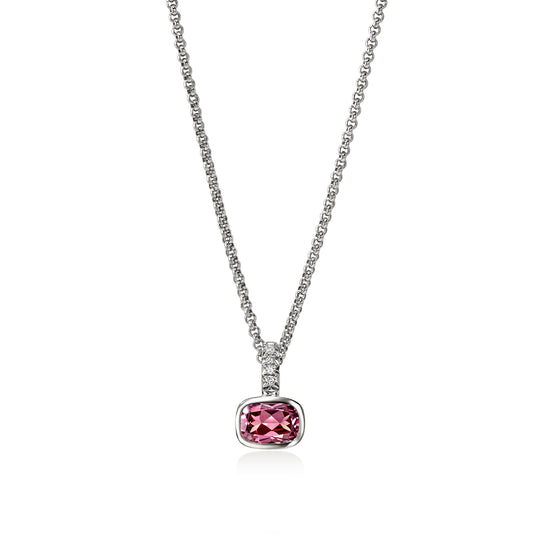 John Hardy Heishi Sterling Silver Rhodolite and Diamond Pendant Necklace NBS973491RHDIX16-18