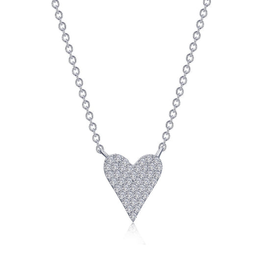 Lafonn Sterling Silver Platinum Plated Simulated Diamond Pave Heart Necklace N0323CLP20