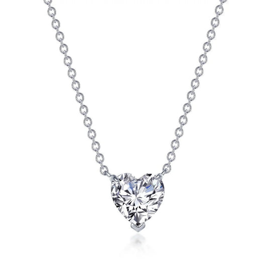 Lafonn Sterling Silver Platinum Plated Simulated Diamond Heart Solitaire Pendant Necklace N0277CLP20