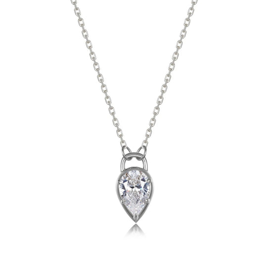Lafonn Sterling Silver Platinum Plated Pear-Shaped Simulated Diamond Lock Pendant Necklace N0361CLP20