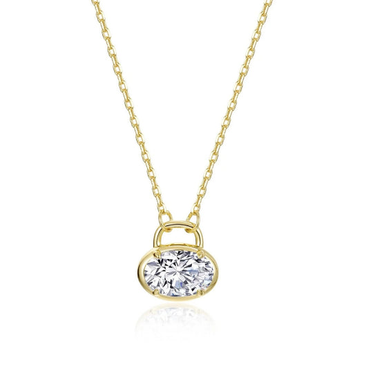 Lafonn Sterling Silver Gold Plated East-West Oval-Shaped Simulated Diamond Lock Pendant Necklace N0370CLG20