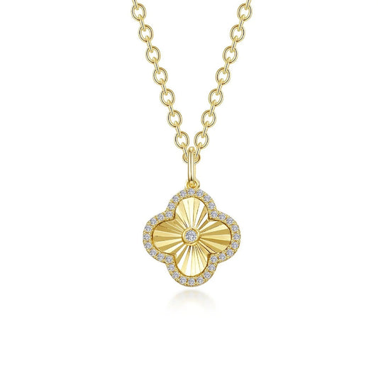 Lafonn Sterling Silver Gold Plated Simulated Diamond Clover Motif Pendant Necklace N2026CLG20