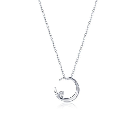 Lafonn Sterling Silver Platinum Plated Crescent Moon Simulated Diamond Necklace N2031CLP20