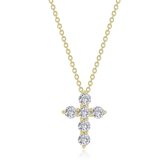 Lafonn Sterling Silver Gold Plated Simulated Diamond Cross Pendant Necklace P0224CLG20