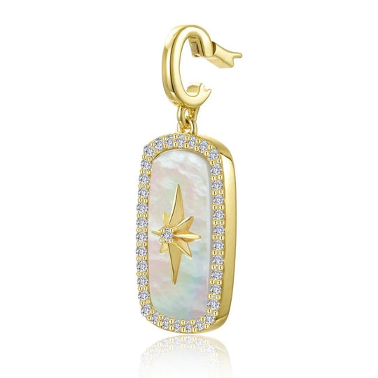 Lafonn Sterling Silver Gold Plated Mother-of-Pearl Simulated Diamond North Star Pendant Charm P0335MOG00