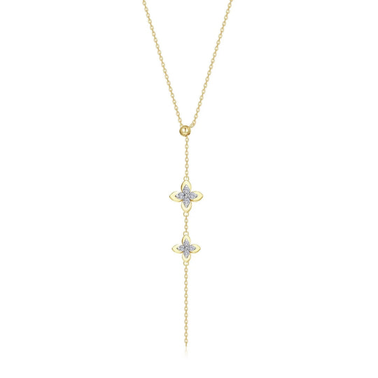 Lafonn Sterling Silver Gold Plated Simulated Diamond Magnolia Blossom Lariat Necklace N0384CLT24
