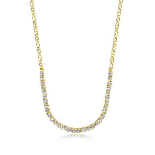 Lafonn Sterling Silver Gold Plated Hybrid Simulated Diamond Tennis Curb Chain Necklace N0362CLG18