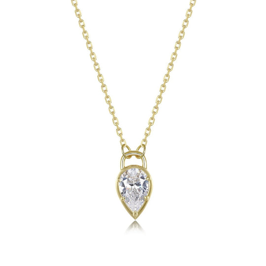 Lafonn Sterling Silver Gold Plated Pear-Shaped Simulated Diamond Lock Pendant Necklace N0361CLG20