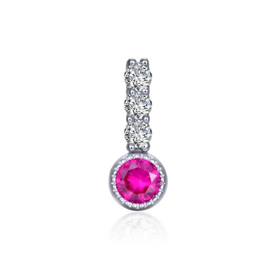 Lafonn Sterling Silver Platinum Plated Lab Grown Ruby and Simulated Diamond Small Charm BP002RBP00