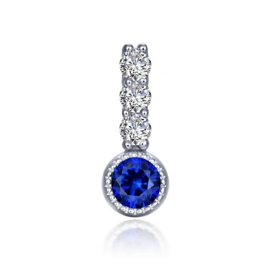 Lafonn Sterling Silver Platinum Plated Lab Grown Blue Sapphire and Simulated Diamond Small Charm BP002SAP00