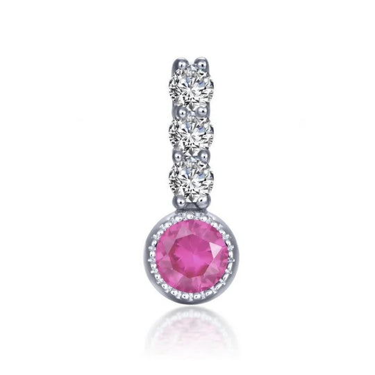 Lafonn Sterling Silver Platinum Plated Simulated Pink Tourmaline and Simulated Diamond Small Charm BP002TMP00