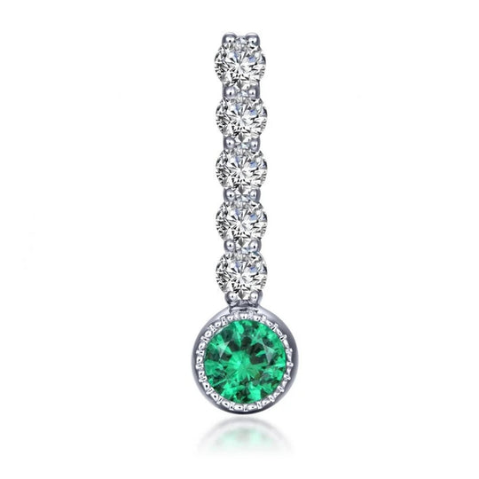 Lafonn Sterling Silver Platinum Plated Simulated Emerald and Simulated Diamond Large Charm BP003EMP00