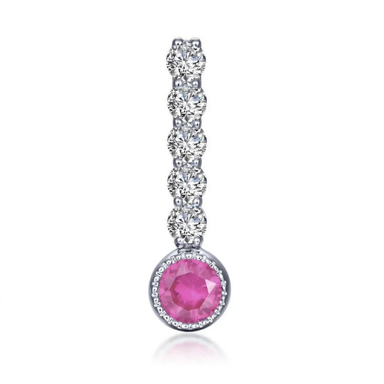 Lafonn Sterling Silver Platinum Plated Simulated Pink Tourmaline and Simulated Diamond Large Charm BP003TMP00