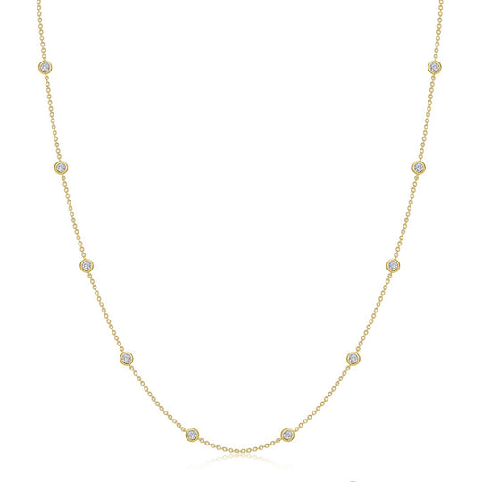 Lafonn Sterling Silver Gold Plated Simulated Diamond Bezel Station Necklace N0008CLG20