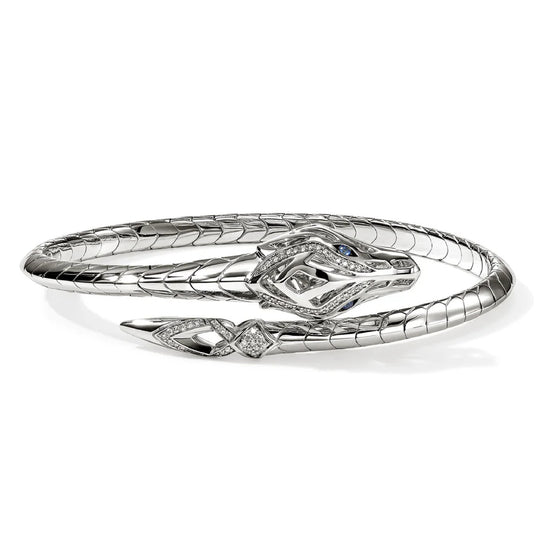 John Hardy Sterling Silver Naga Diamond & Blue Sapphire Flex Cuff CBP603682BSPDIXM