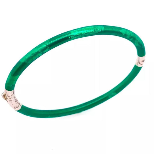 Soho Sterling Silver Green Foliage Enamel Bangle AB121XSEOE
