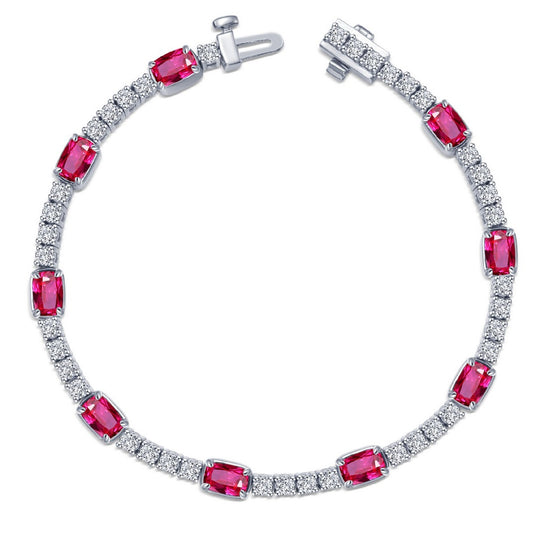 Lafonn Sterling Silver Platinum Plated Regal Cushion-Cut Lab Grown Ruby Simulated Diamond Tennis Bracelet B0206CRP70
