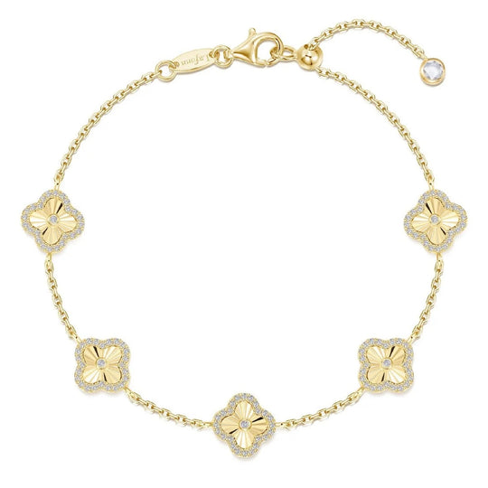 Lafonn Sterling Silver Gold Plated Simulated Diamond Clover Motif Bracelet B2005CLG68